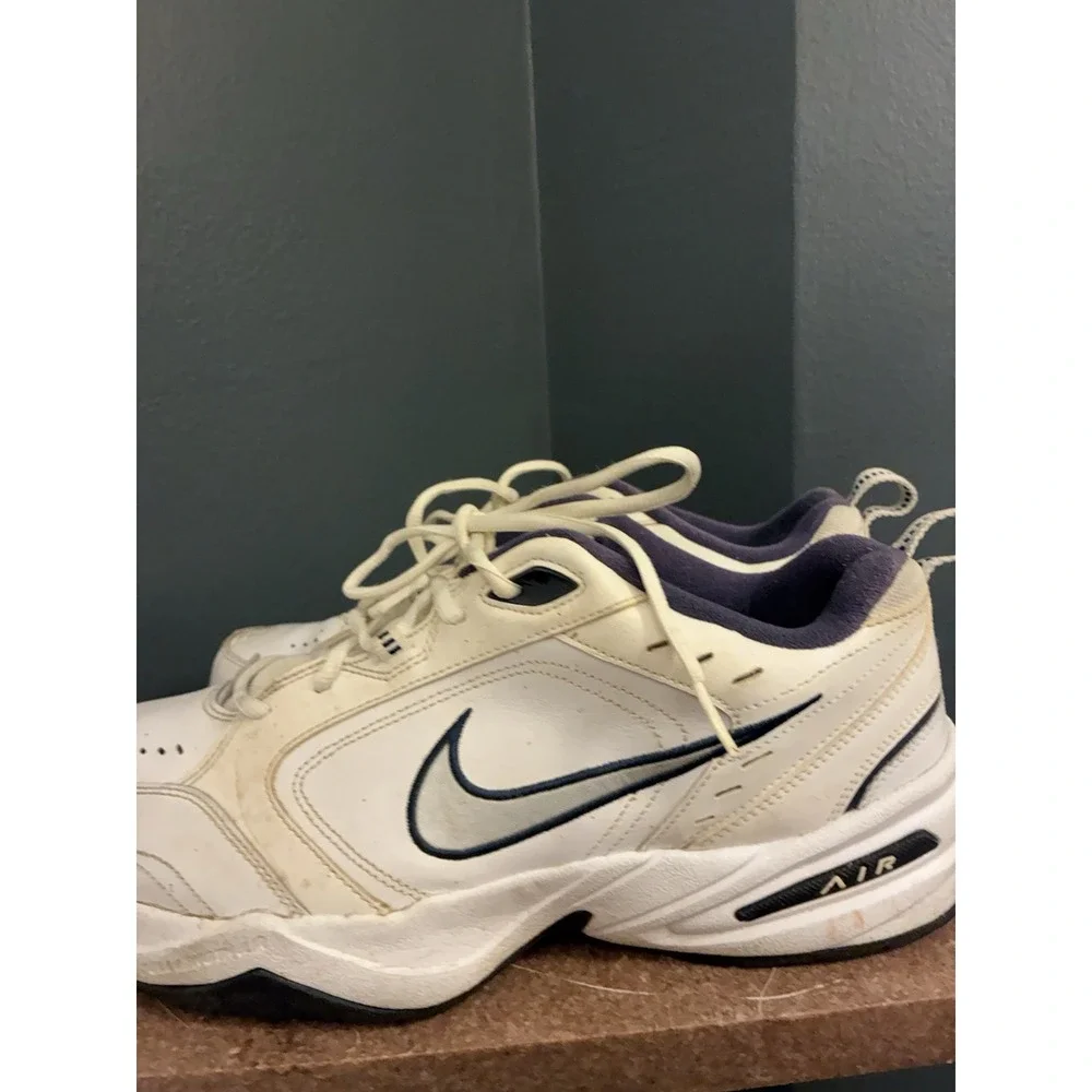 Nike Air Monarch IV Men's Training Shoes White/Navy Blue -‎ Pre-Owned